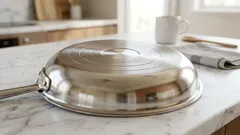 Ich stecke die Pfanne in eine Plastiktüte, Rückstände lösen sich schnell – Spiegelbild glänzt